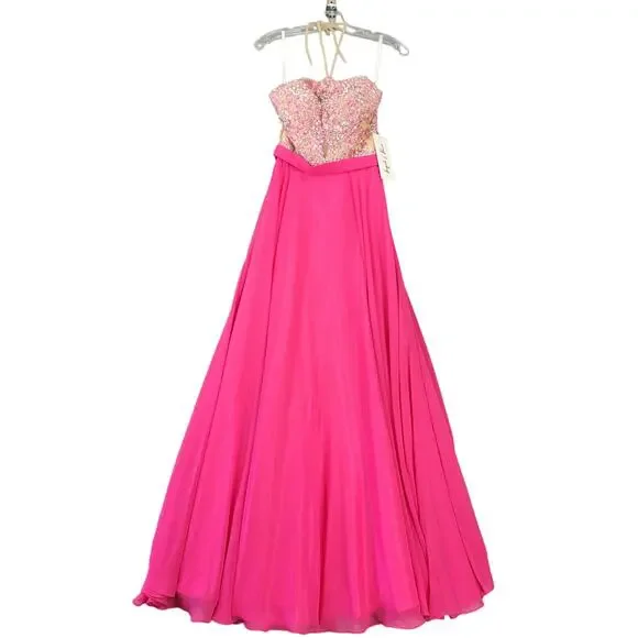 Angela & Alison Dresses | Angela Alison Women Dress Size 0 Juniors Pink Maxi Beads Lace Formal Sleeveless | Color: Pink | Size: 0 | Midstate515's